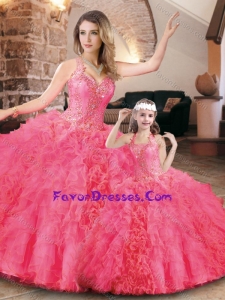 Halter Top Organza Princesita Quinceanera Dresses in Hot Pink