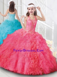 Elegant Halter Top Organza Mini Quinceanera Dress with Beading and Ruffles