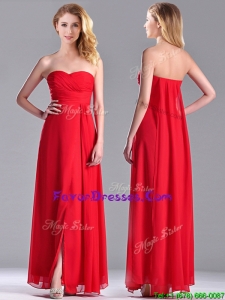 Beautiful Sweetheart Chiffon Ruched Red Prom Dress in Ankle Length