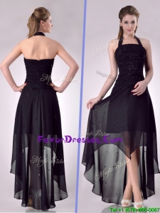 Hot Sale Halter Top High Low High Low Prom Dress with Beading