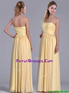 New Style Yellow Empire Long Prom Dress with Beaded Bodice