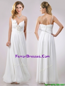 Popular Spaghetti Straps Applique and Ruched Prom Dress in White