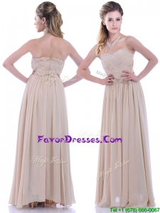 Fashionable Empire Champagne Chiffon Prom Dress with Beading and Ruching