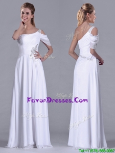 Fashionable Empire One Shoulder Beaded White Long White Prom Dress for Holiday