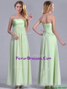 Latest Strapless Yellow Green Chiffon Prom Dress in Ankle Length