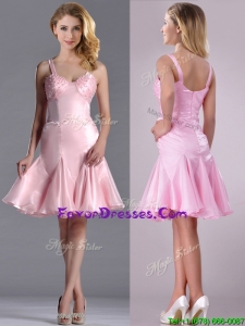 Lovely Beaded Bust Straps Short Prom Dress in Baby Pink