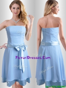 New Style Bowknot Chiffon Short Prom Dress in Light Blue