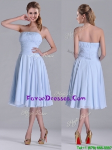 Pretty Strapless Chiffon Ruched Lavender Prom Dress in Tea Length