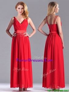 The Super Hot Empire V Neck Red Prom Dress in Ankle Length