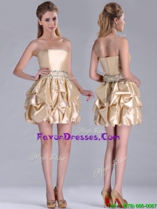 Beautiful Strapless Beaded and Bubble Short Prom Dress in Champagne