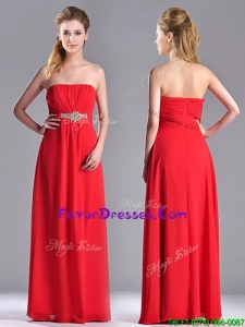 Beautiful Strapless Chiffon Red Bridesmaid Dress with Beading and Ruching