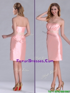 Cheap Strapless Hand Crafted Flower Peach Bridesmaid Dress in Satin