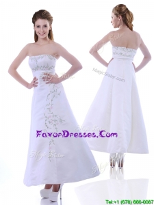 Elegant Ankle Length White Prom Dress with Embroidery and Beading