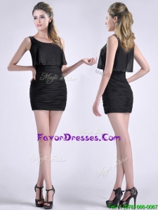 Exquisite Column Scoop Black Mother Dress with Appliques and Ruching