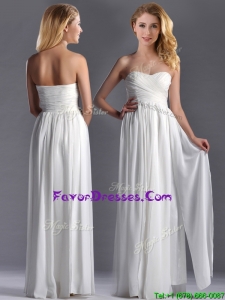 Exquisite Empire Sweetheart Ruched White Long Bridesmaid Dress in Chiffon
