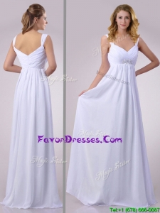 Hot Sale Empire Beaded White Chiffon Prom Dress with Straps