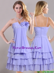 Hot Sale Ruffled Layers and Handcrafted Flower Prom Dress in Lavender