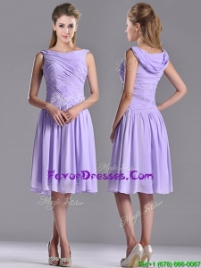Lovely Empire Chiffon Lavender Bridesmaid Dress with Beading and Ruching