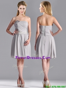 Lovely Empire Strapless Chiffon Grey Bridesmaid Dress with Hand Made Flower