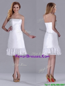 Low Price Strapless White Short Prom Dress in Lace and Satin