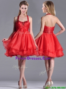 Modern Beaded Decorated Top and Halter Top Prom Dress in Organza