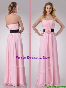 Modern Empire Chiffon Pink Long Prom Dress with Hand Crafted Flower