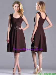 Modern Empire Ruched Brown Mother Dress with Wide Straps