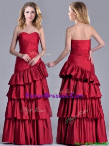 Modest Taffeta A Line Wine Red Mother Dress with Ruffled Layers