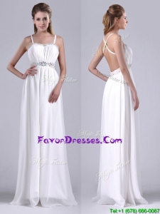 New Style Beaded Top and Waist White Bridesmaid Dress with Criss Cross
