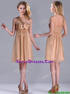 New Style One Shoulder Chiffon Short Mother Dress in Champagne