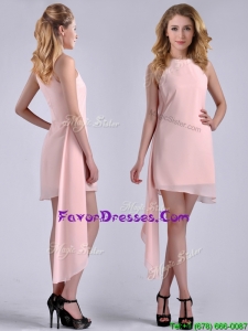 New Style Scoop Empire Chiffon Asymmetrical Mother Dress in Baby Pink