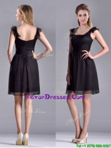 Simple Empire Square Chiffon Black Mother Dress with Cap Sleeves