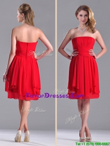 The Super Hot Strapless Empire Chiffon Ruched Prom Dress in Red