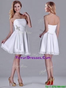 2016 Elegant Empire Strapless Beaded White Bridesmaid Dress in Chiffon