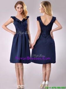 Beautiful V Neck Navy Blue Empire Mother Dress with Cap Sleeves