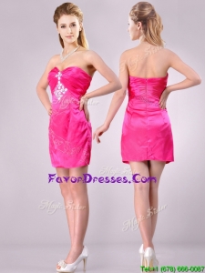 Discount Applique with Beading and Rhinestoned Bridesmaid Dress in Hot Pink