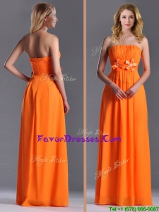 Empire Strapless Ruching Chiffon Long Bridesmaid Dress in Orange