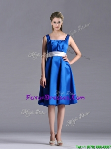 Exquisite Empire Square Taffeta Blue Mother Dress with White Belt