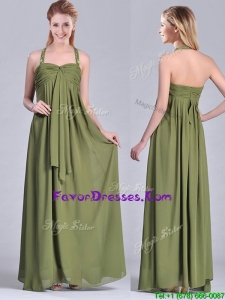 Latest Beaded Decorated Halter Top Mother Dress in Olive Green