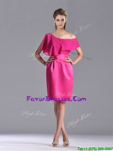 Latest Column One Shoulder Hot Pink Mother Dress with Zipper Up