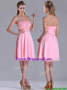 Latest Side Zipper Strapless Pink Short Mother Dress with Beaded Bodice