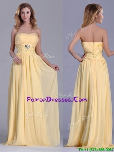 Lovely Empire Yellow Long Bridesmaid Dress with Beading and Ruching