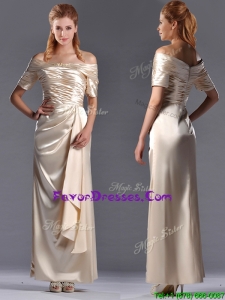 Modern Column Off the Shoulder Ruching Mother Dress in Champagne