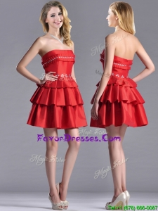 Modern Red Strapless Mother Dress with Ruffled Layers and Beading