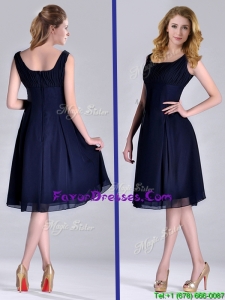 Modern Square Empire Chiffon Navy Blue Mother Dress with Ruching