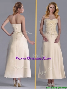 Modern Tea Length Applique Decorated Bodice Mother Dress in Off White