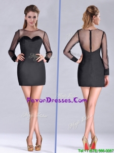Popular See Through Column Bateau Black Mother Dress with Long Sleeves