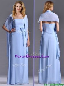 Elegant Empire Light Blue Long Mother Dress with Handcrafted Flowers