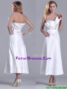 Popular Asymmetrical Side Zipper White Mother Dress in Tea Length