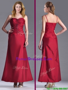 Popular Spaghetti Straps Wine Red Mother Dress with Beading and Ruching